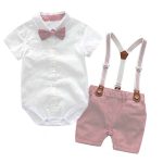 Lapel Gentleman White Shirt Bib Pants Bow Tie Dress