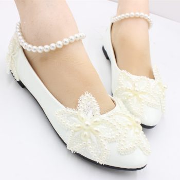 White Flat Bottom Butterfly Bead Chain Shoes