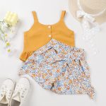 Girls' Suspender Top Floral Shorts Set For Children