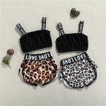 Children's Summer Girls' Camisole Children Midriff-baring Top Leopard Print Children's Shorts Suit