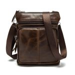 Vintage Men's First Layer Leather Zip Shoulder Bag