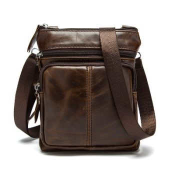 Vintage Men's First Layer Leather Zip Shoulder Bag
