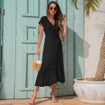 V-neck Tie Irregular Simple Slim Dress