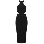 Sexy Round Neck Waist Hollow Design Halter Slim Fit Bandage Belt Belt Dress