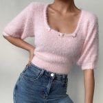 Pullover Waist Plush Short-sleeved Knit Sweater
