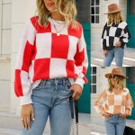 Women's Temperament Crew Neck Knitted Pullover Stripe Sweater