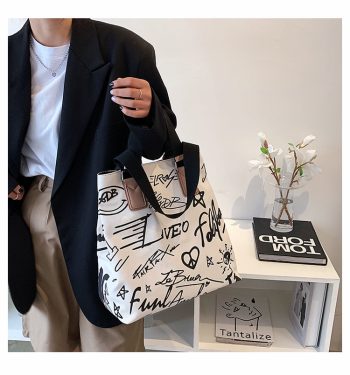 Letter Print Shopping Tote Simple Large Capacity Tote Bag