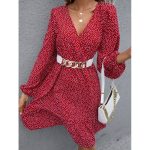 Temperament Commuter Small Floral V-neck Pullover Ruffle Long Sleeve Print