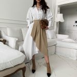Irregular Shirt Skirt Pleated Wrap Two-Piece Dress