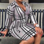 Women's Fashion Slim Waist Plaid Lace Bag Hip Large Size Dress