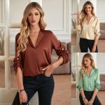 Women's V-neck Loose Long Sleeve Top