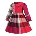 Girls Lapel Double Breasted Long Sleeve Plaid Skirt