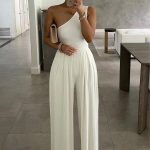 One-shoulder Sleeveless Asymmetric Casual Jumpsuit Solid Color Jumpsuit