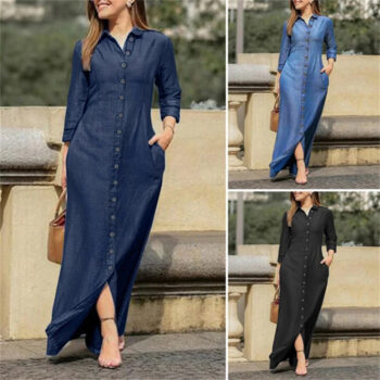 Spring Women's New Long And Large Denim Skirt, Women's Dress Set