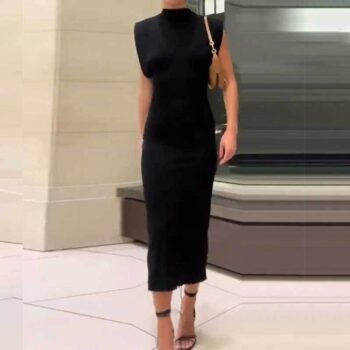 New Elegant High-grade Dress Solid Color Sleeveless Sheath European And American Style Dress