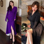New European And American V-neck Tea Break Dress Skirt Senior Sense Slimming Dress
