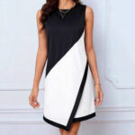 Sleeveless Round Neck Dress Pull Stitching Contrast Color